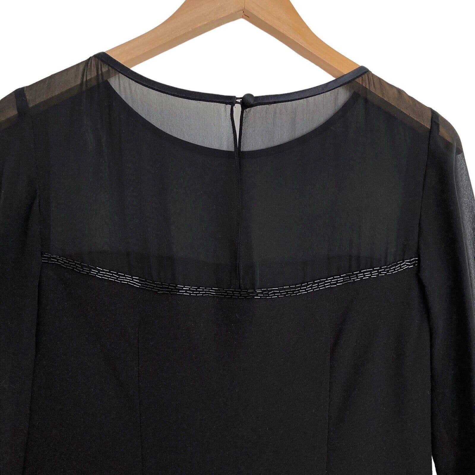 Maggy London Womens 4 Black Dress Cocktail Sequin Sheer Illusion Long Sleeve Lbd — image 6 of 8